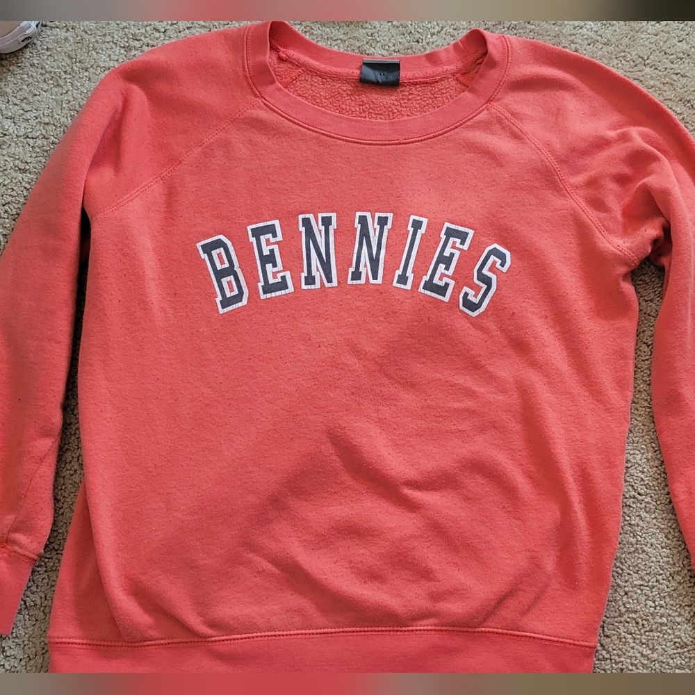 College of Saint Benedict pullover sweatshirt, size small, orange salmon color